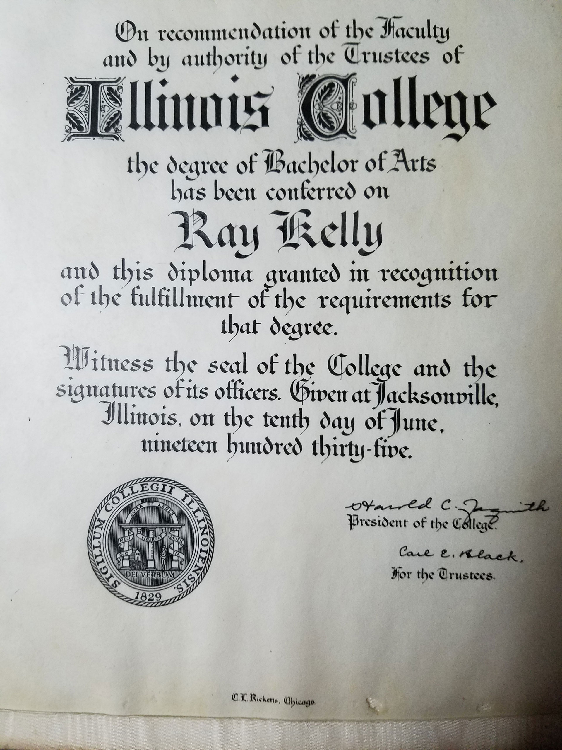 Ray Kelly Diploma