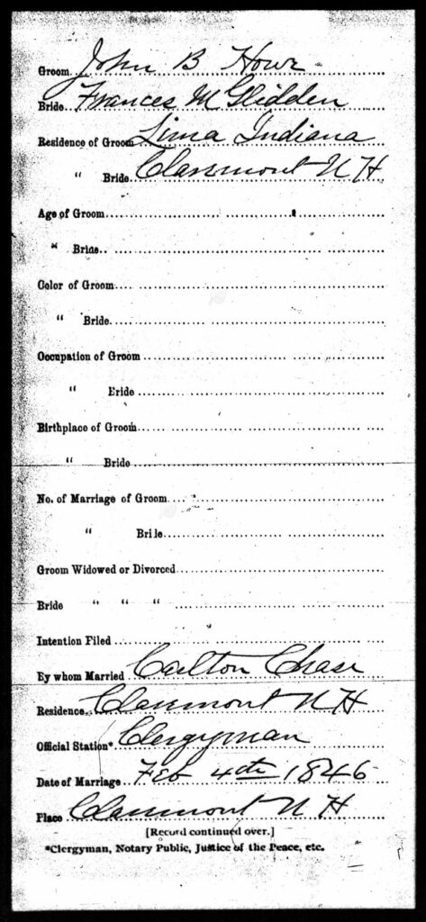 John and Frances Howe's Marriage License